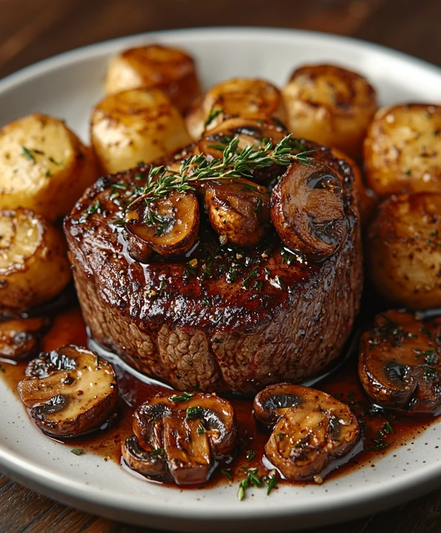 Roast beef fillet with mushrooms