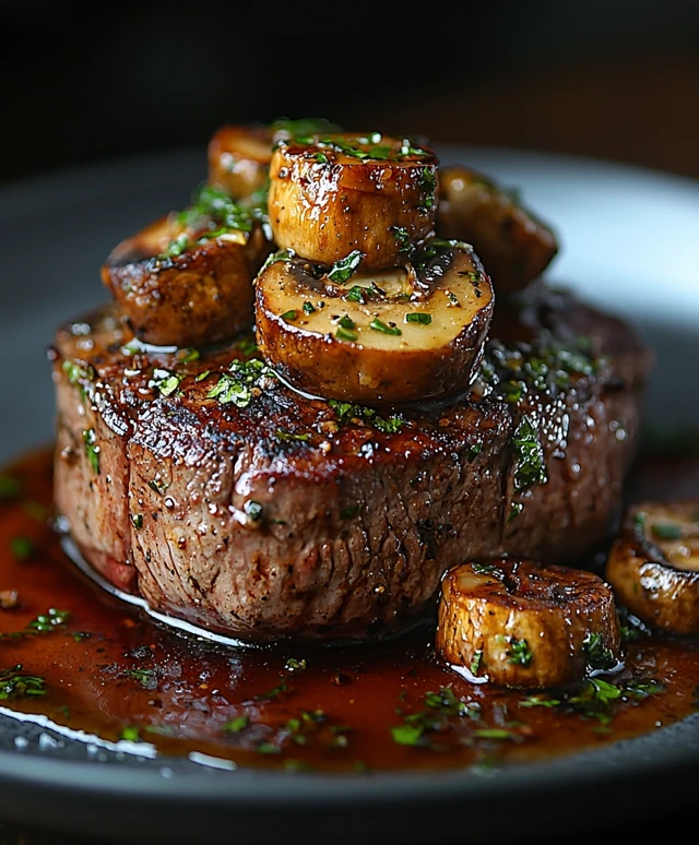 Roast beef fillet with mushrooms