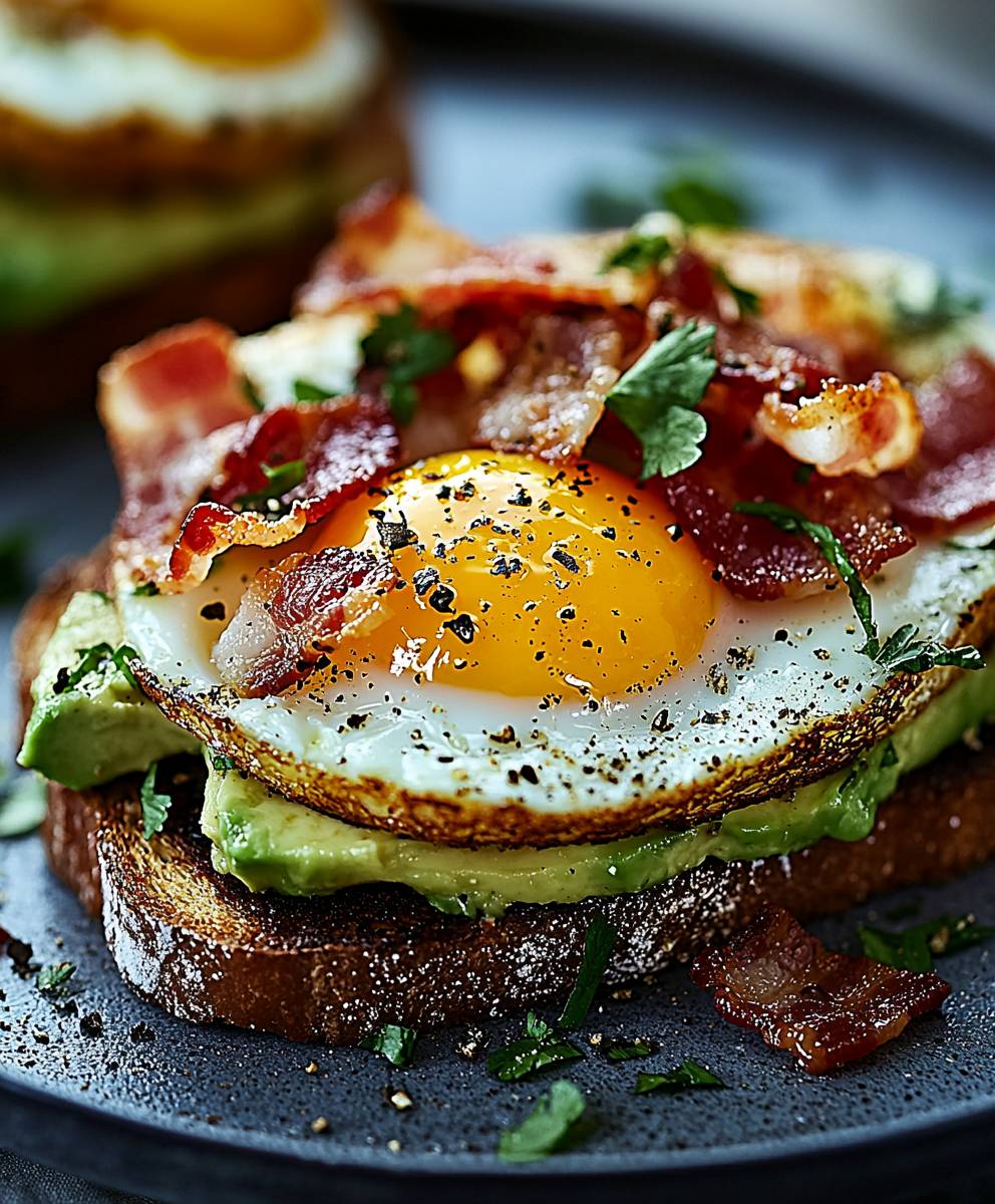 Avocado bacon egg toast