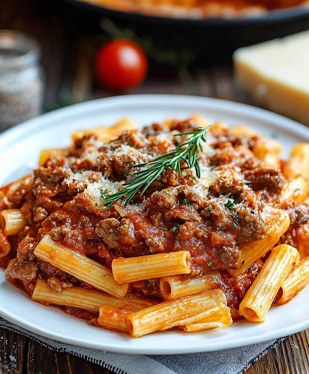 Beef pasta tomato sauce