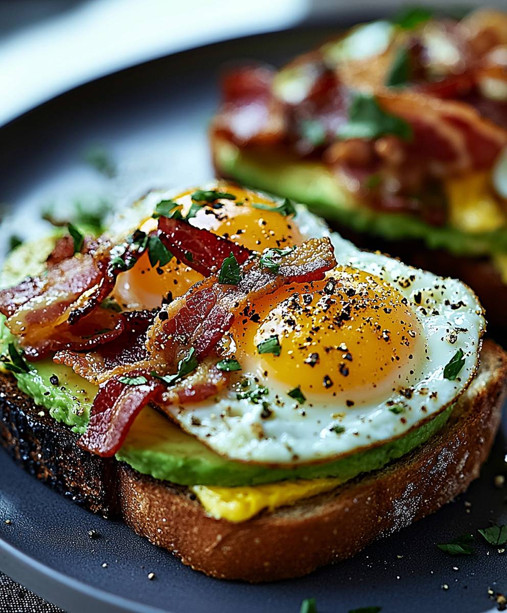Avocado bacon egg toast