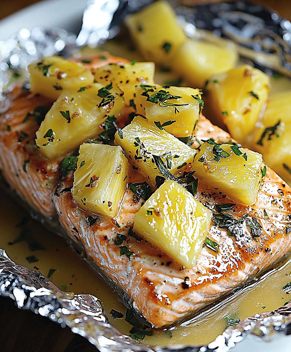 Salmon foil packets pineapple