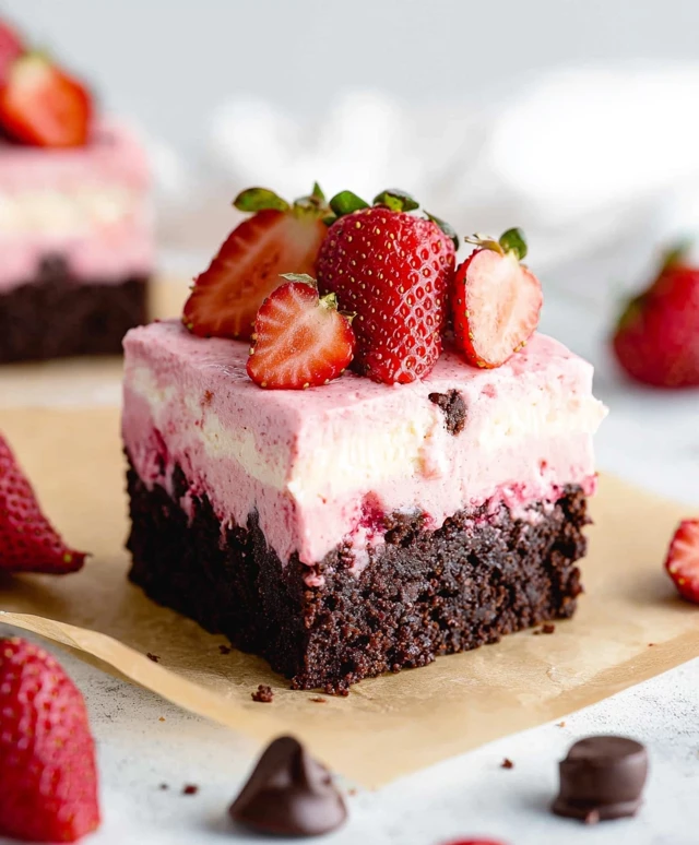No-Bake Strawberry Cheesecake Brownies