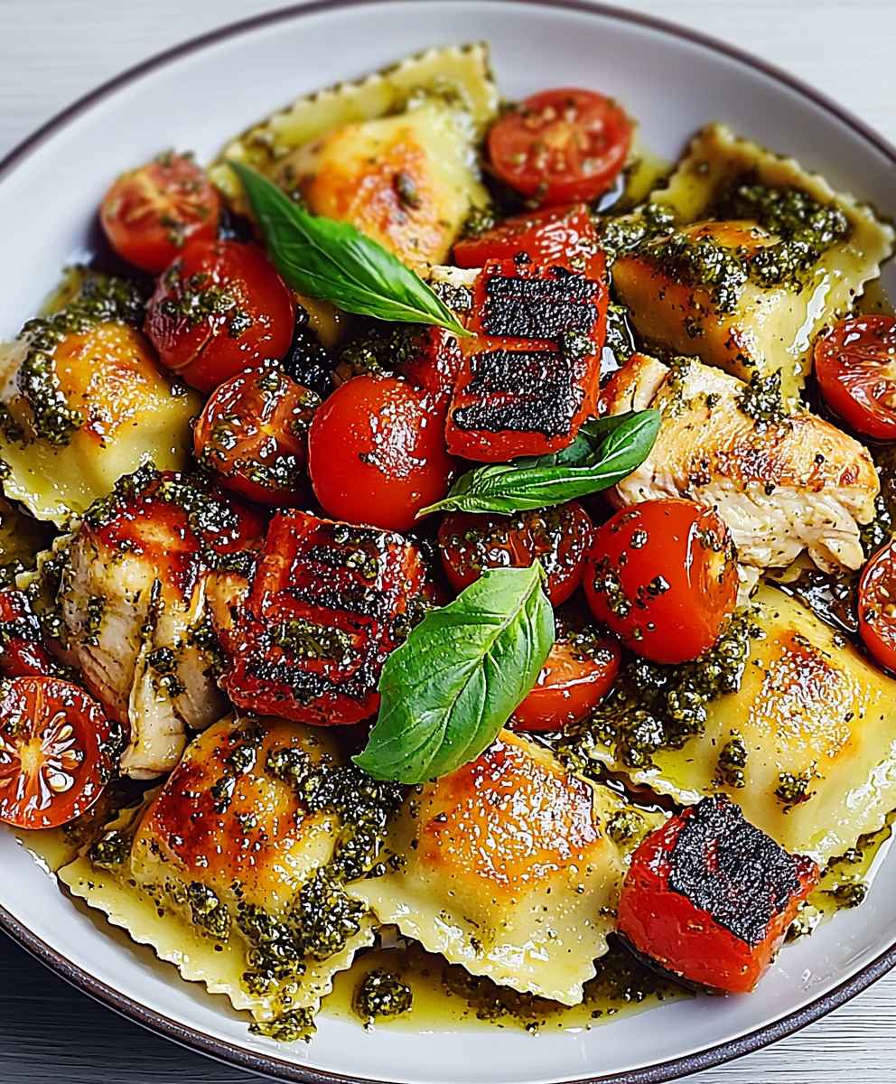 Chicken Ravioli Pesto Veggies