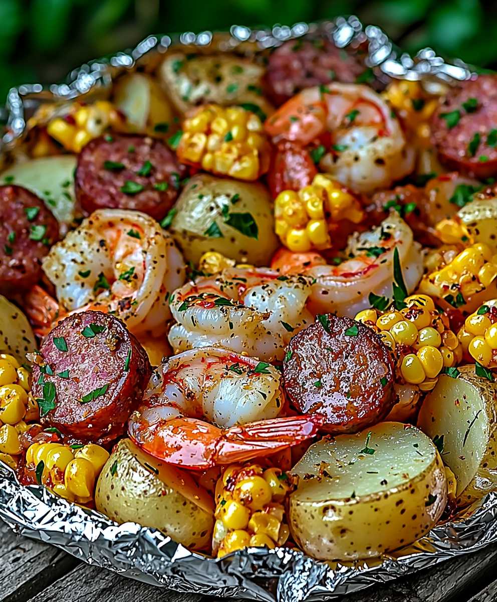 Shrimp corn sausage foil pack