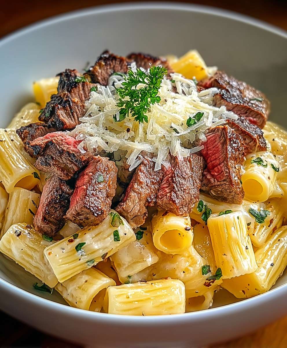 Garlic Parmesan Steak Pasta