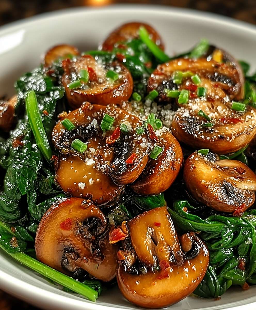 Sauteed mushrooms spinach