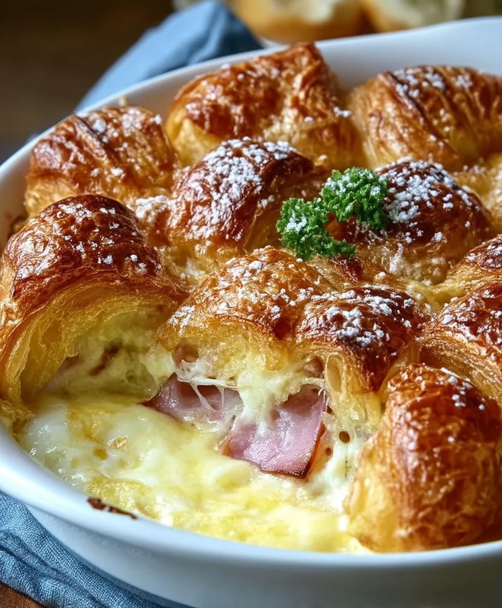 Ham Cheese Croissant Casserole