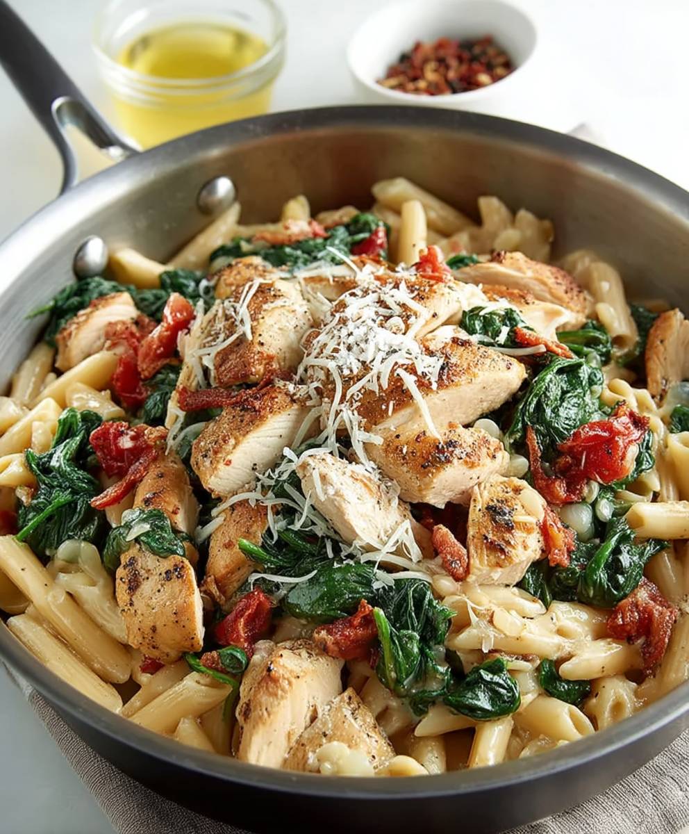 Chicken spinach skillet pasta