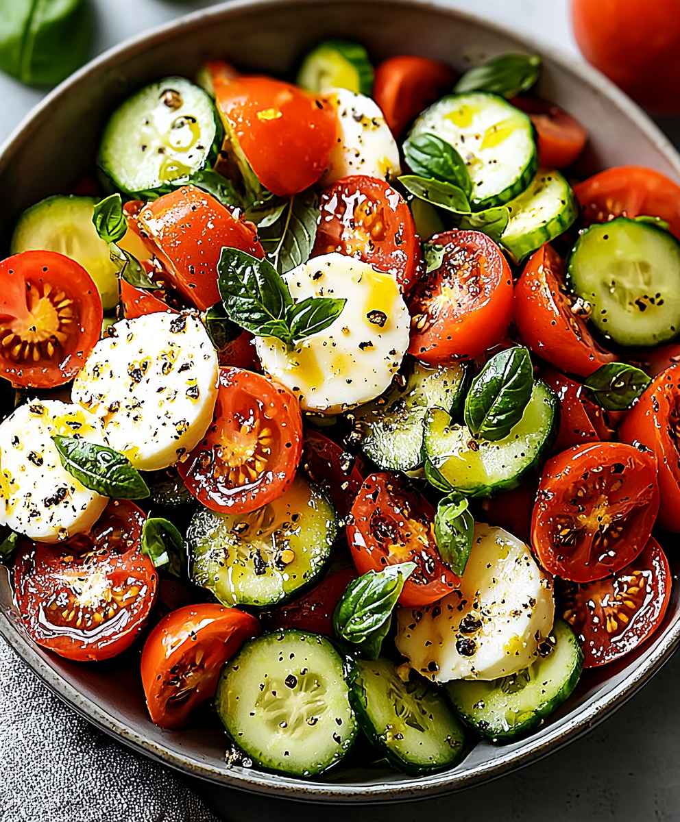 Tomato cucumber mozzarella salad