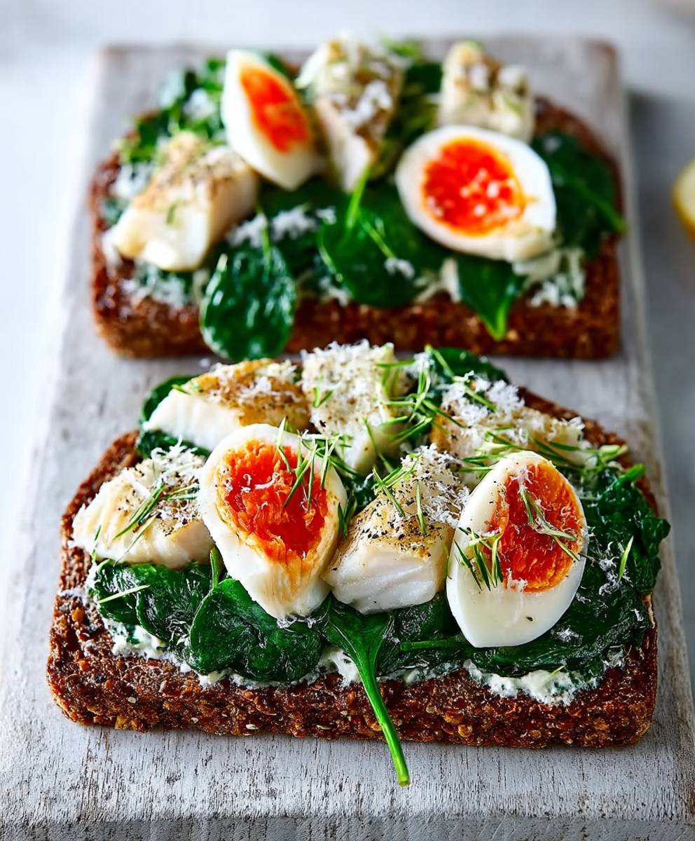 Smoked haddock spinach rye toast