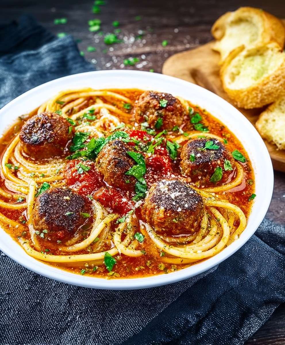 Spaghetti meatball soup