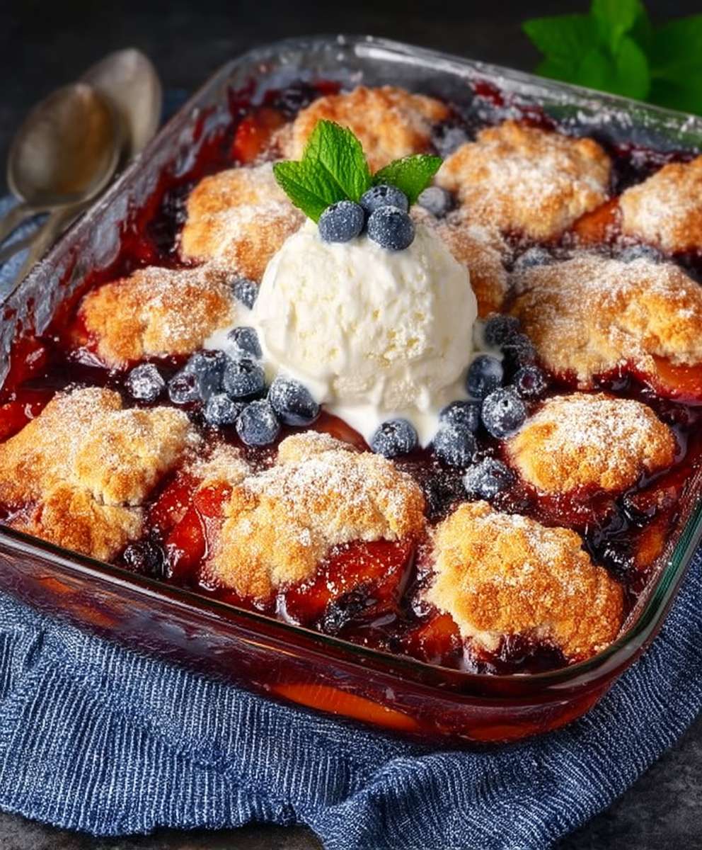 Peach blueberry cobbler