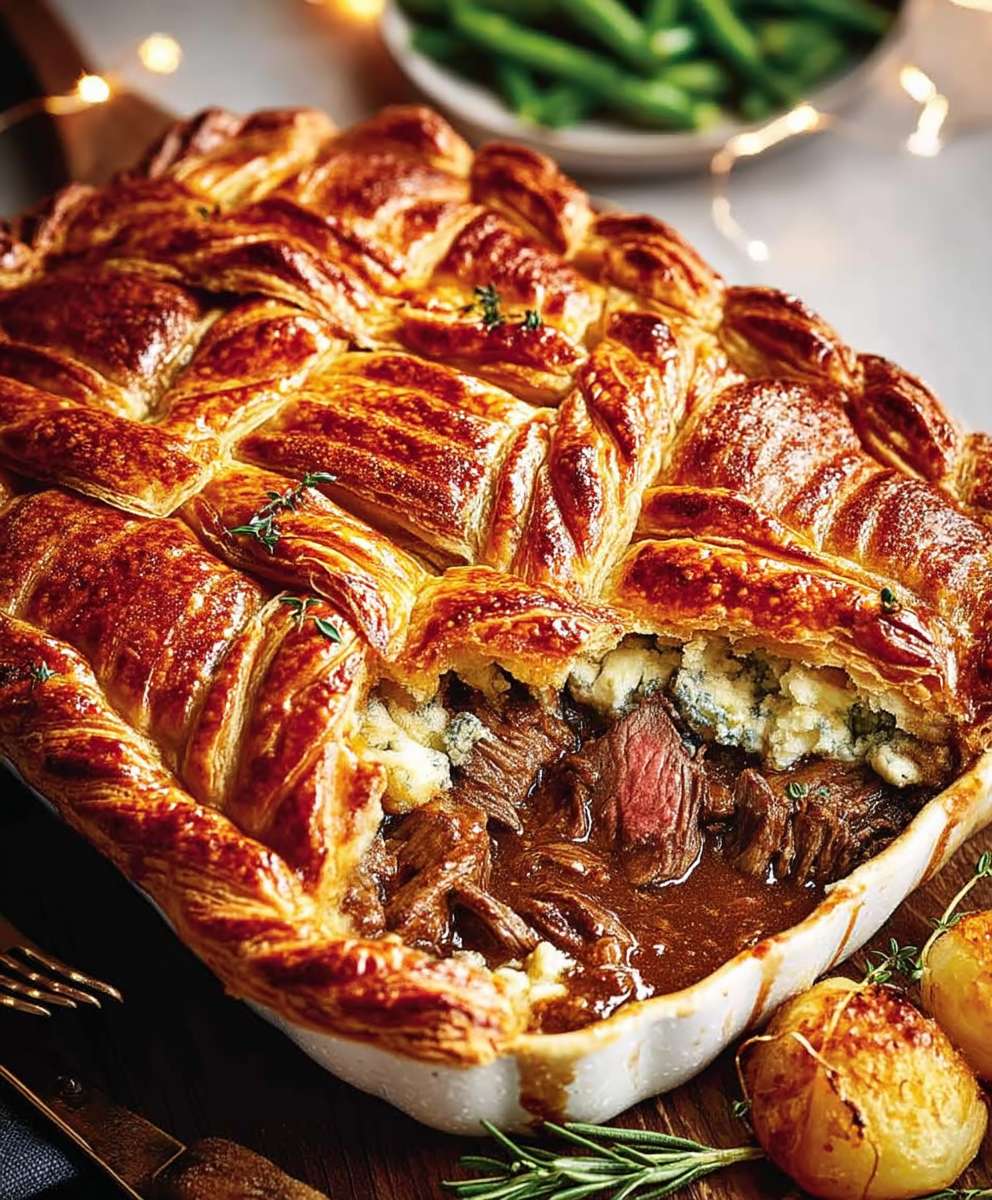 Beef Stilton cheese pie