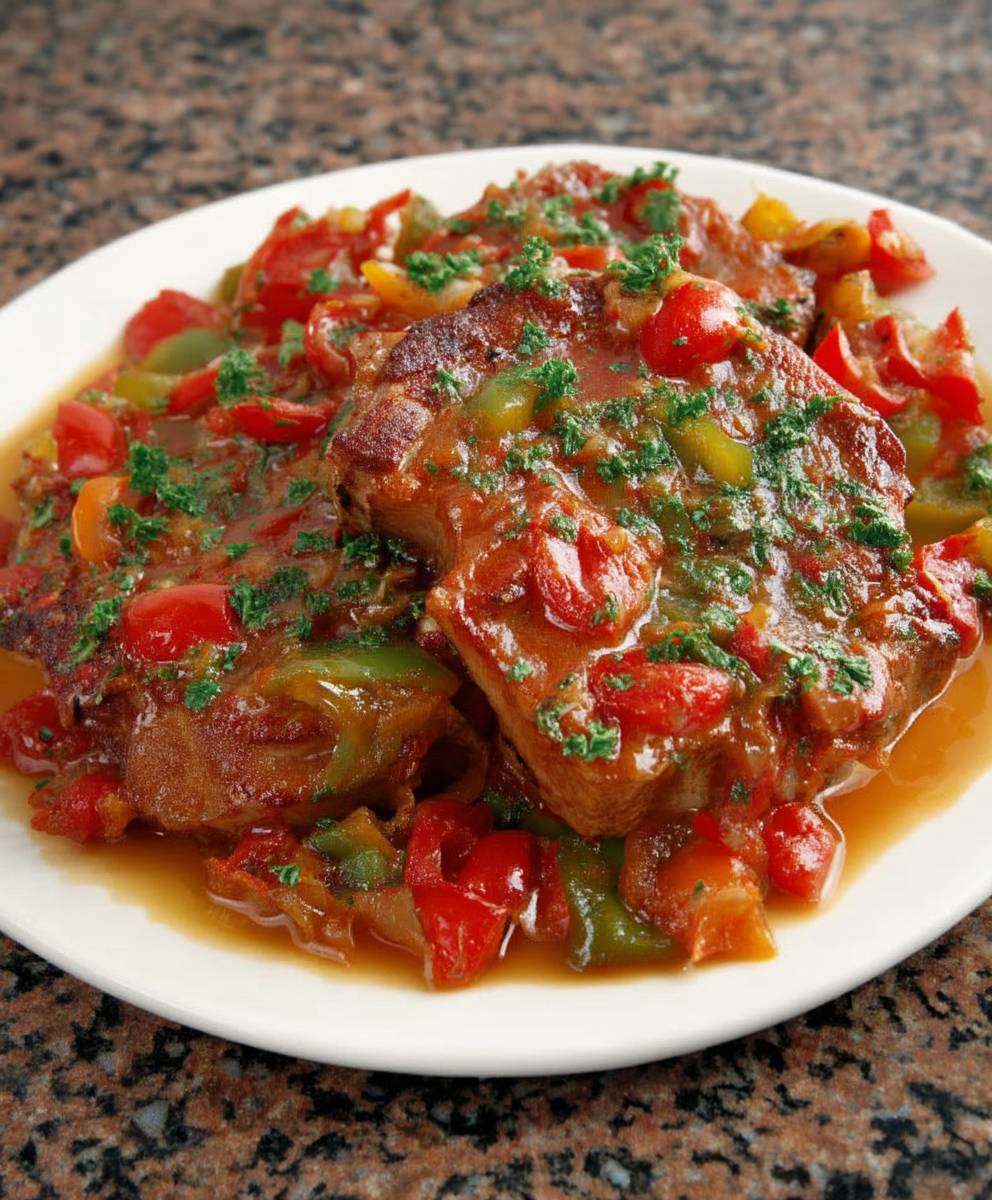 Spicy Pork Chops Tomatoes Peppers