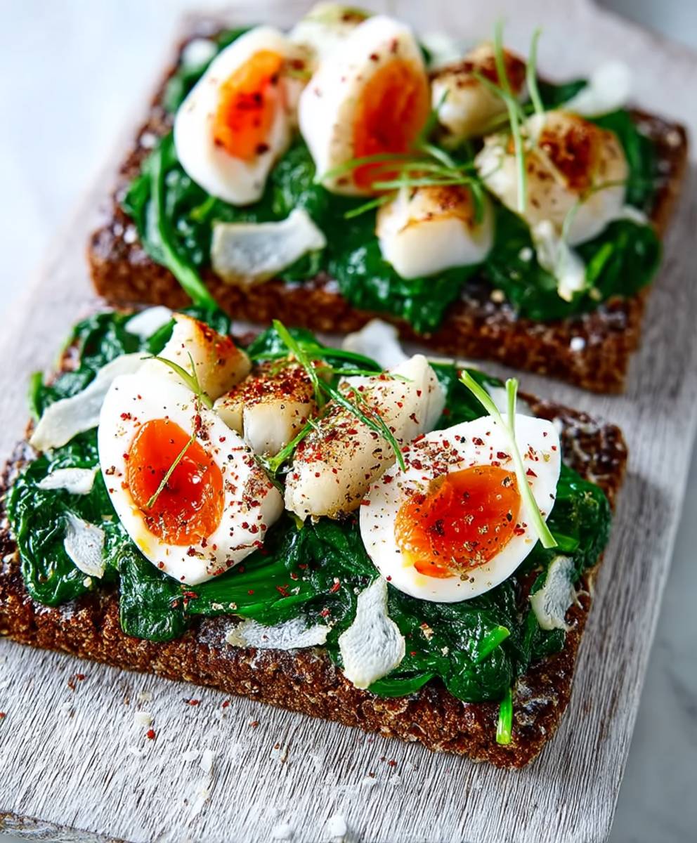 Smoked haddock spinach rye toast