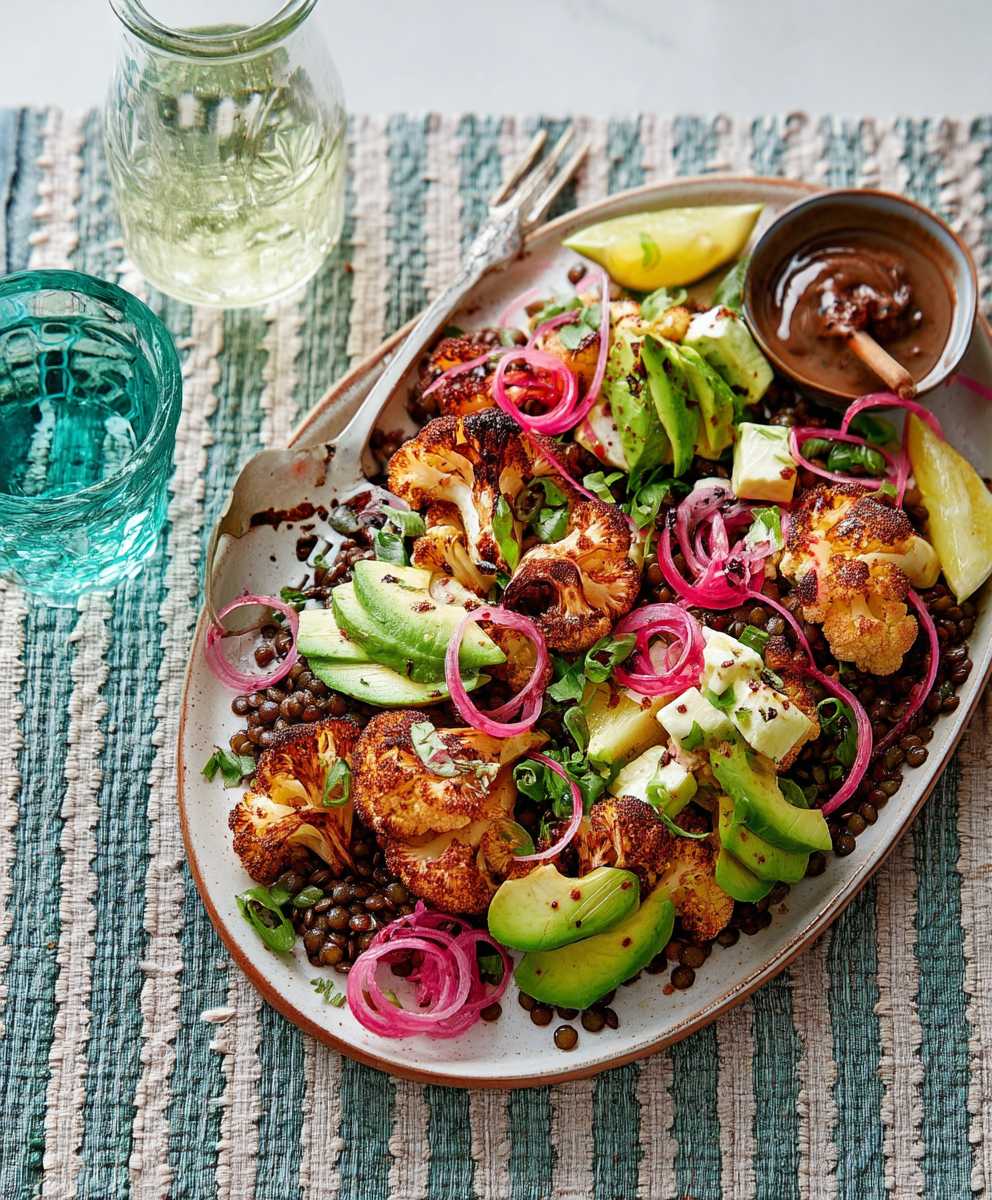 Miso cauliflower lentil salad