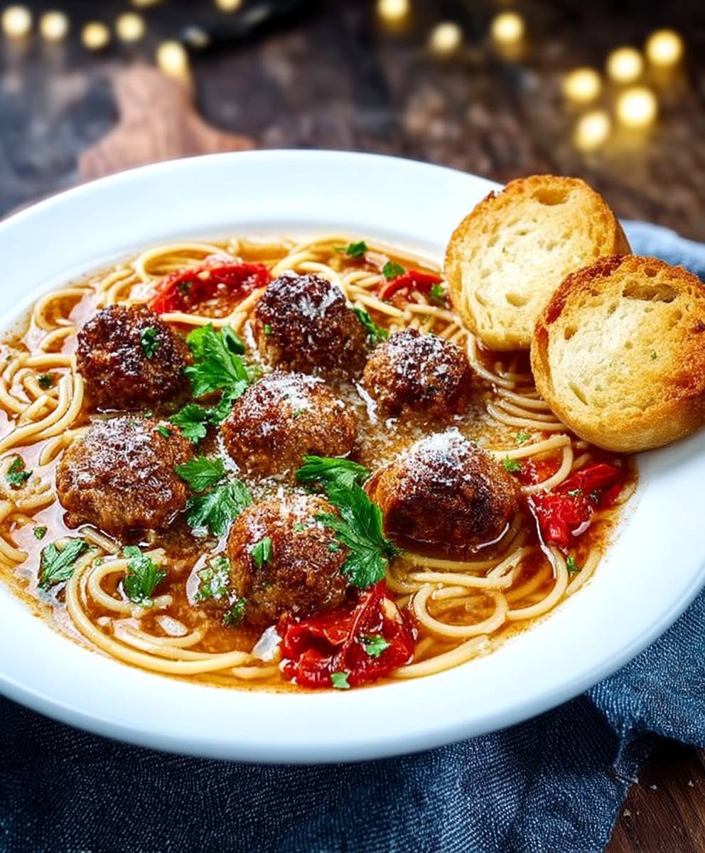 Spaghetti meatball soup