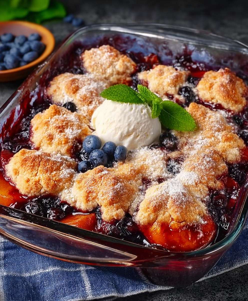 Peach blueberry cobbler