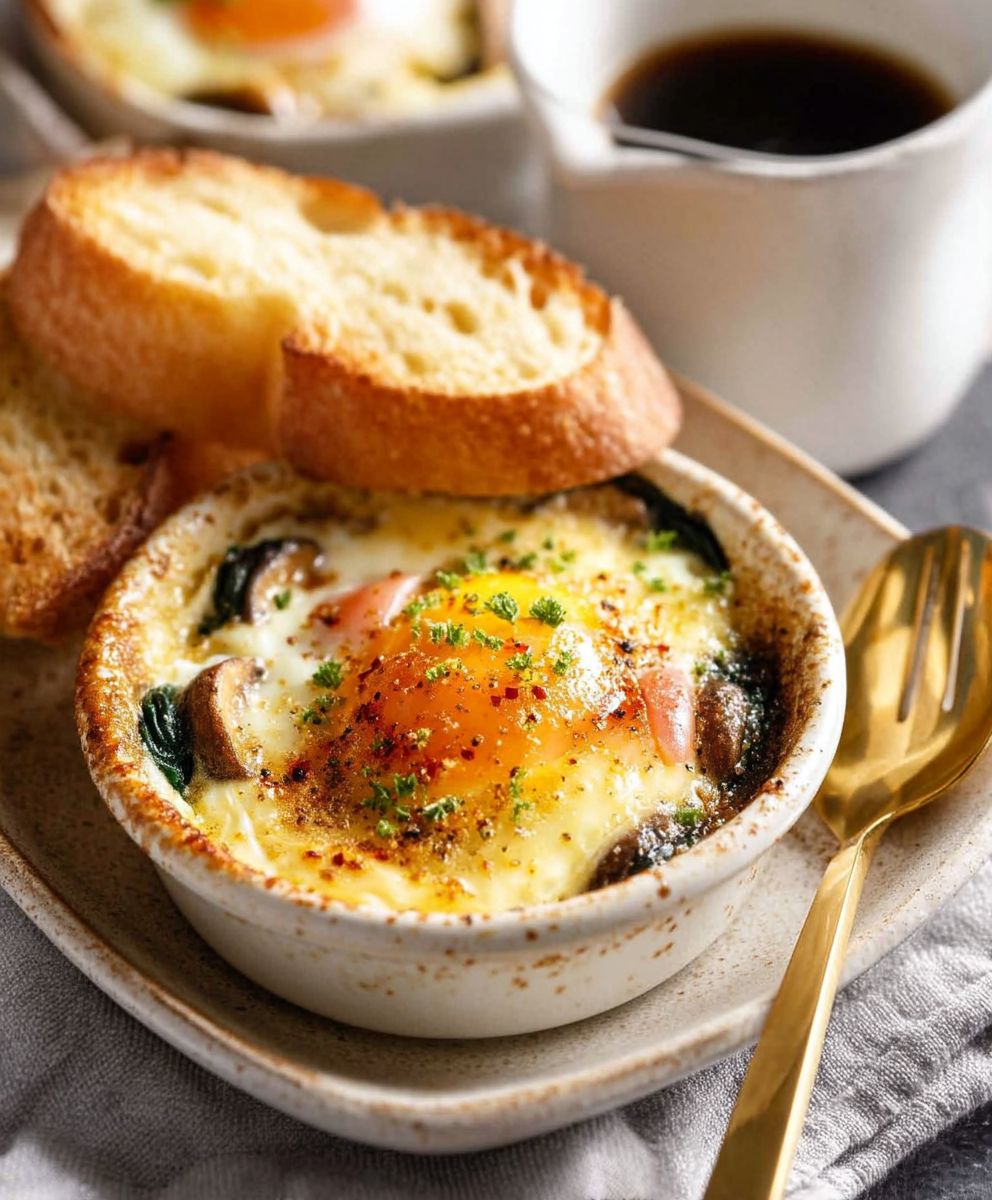 Shirred eggs spinach mushrooms
