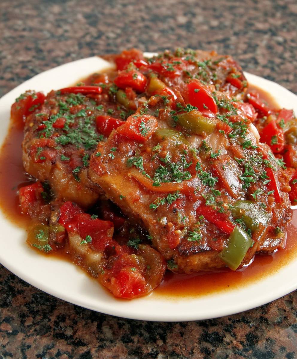 Spicy Pork Chops Tomatoes Peppers