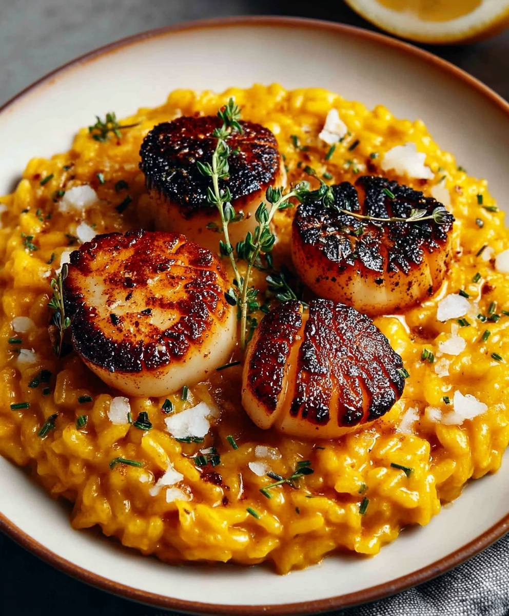 Pumpkin risotto scallops