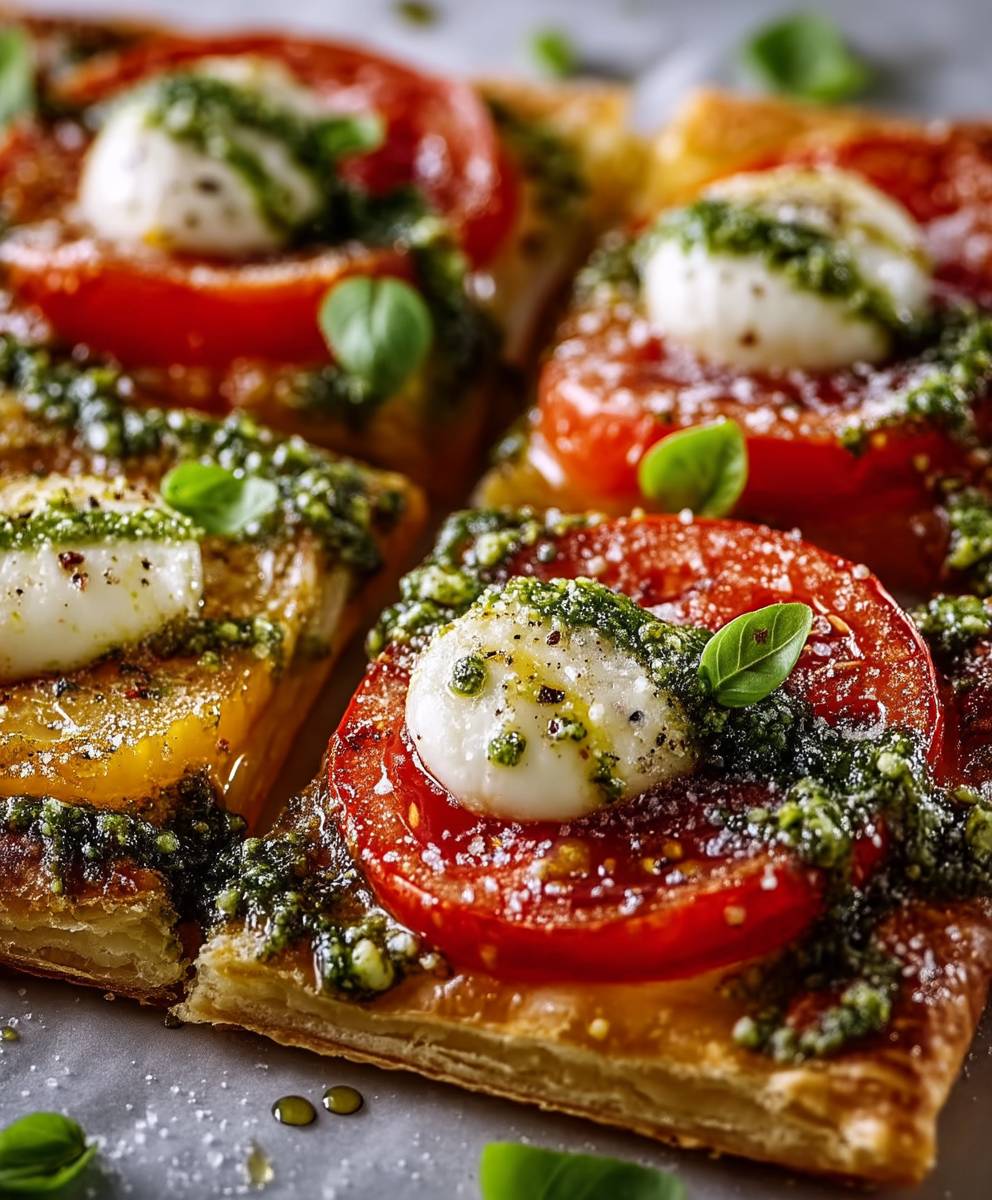 Pesto Caprese Puff Pastry Pizza