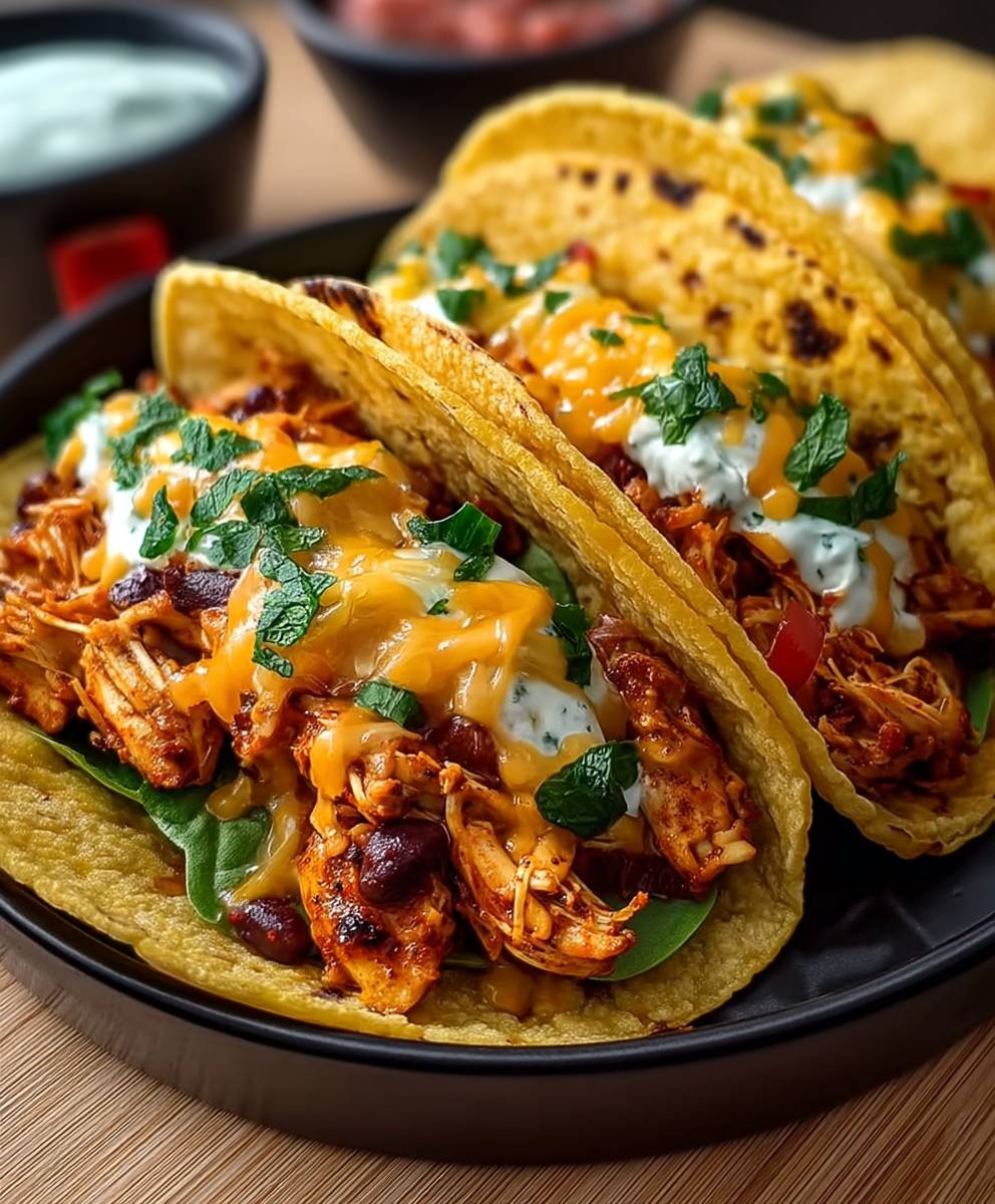 Cheesy Pulled Chicken Tacos