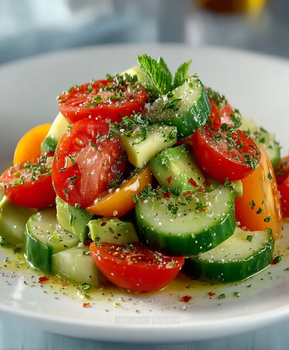 Cucumber tomato avocado salad