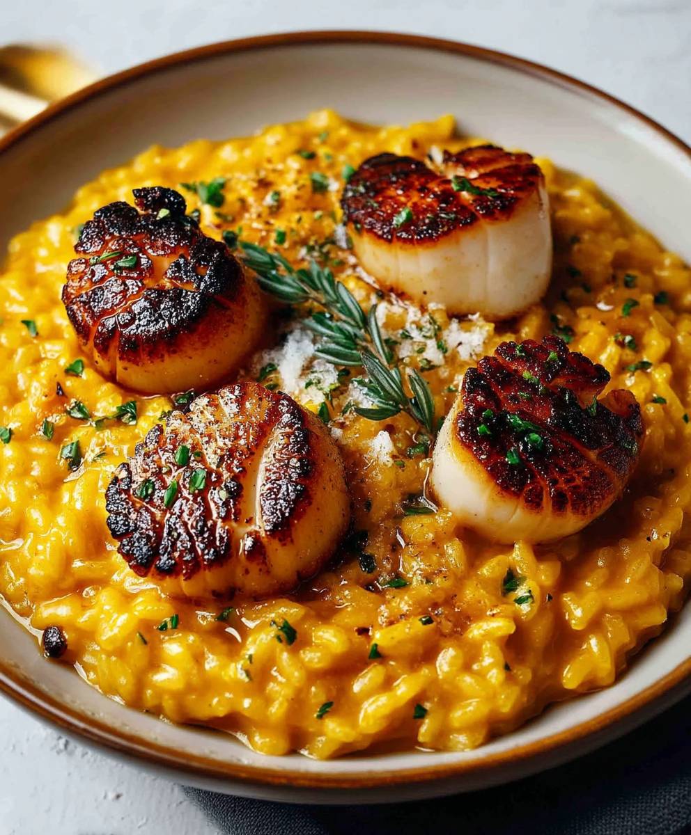 Pumpkin risotto scallops