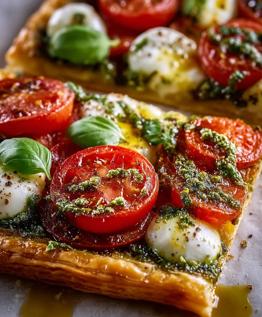 Pesto Caprese Puff Pastry Pizza