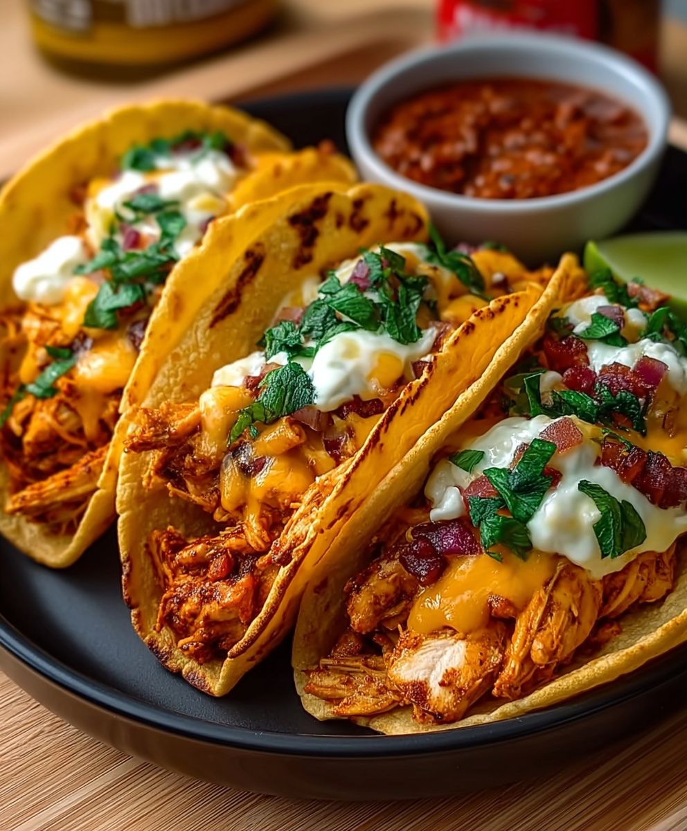 Cheesy Pulled Chicken Tacos
