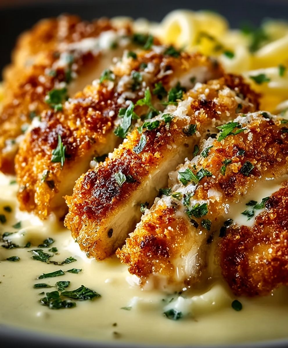 Parmesan Crusted Chicken Alfredo