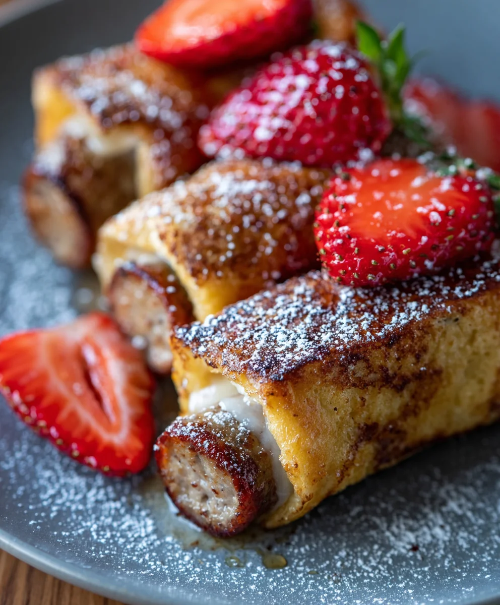Sweet & Savory Beef Sausage French Toast Roll Ups