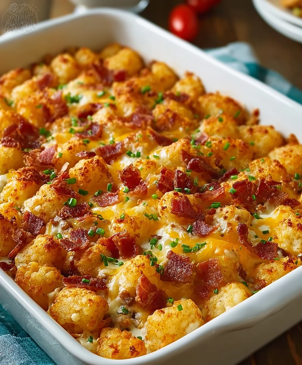 Loaded Chicken Beef Bacon Ranch Tater Tot Casserole