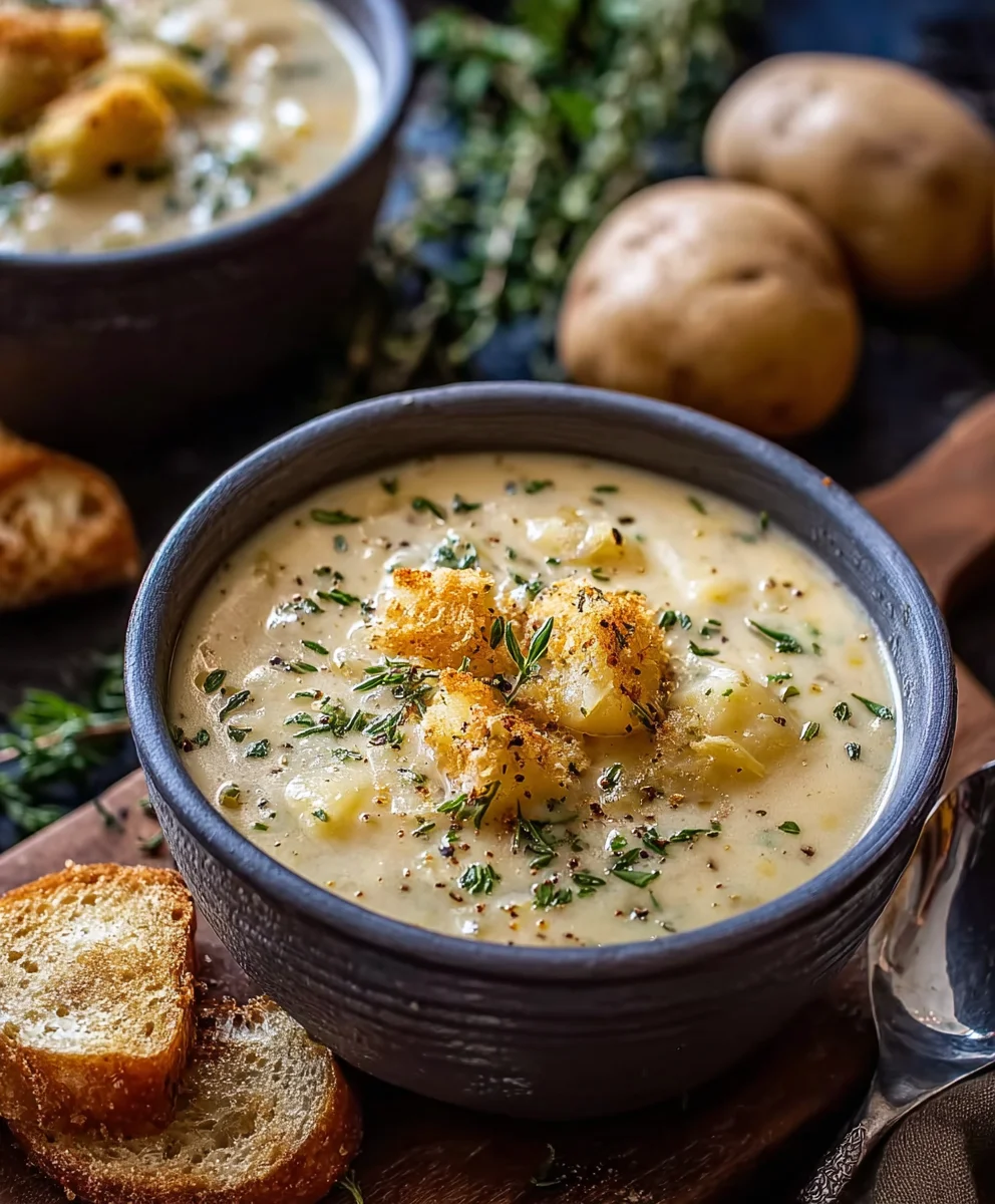 Creamy Hearty Cheddar Garlic Herb Potato Soup Recipe