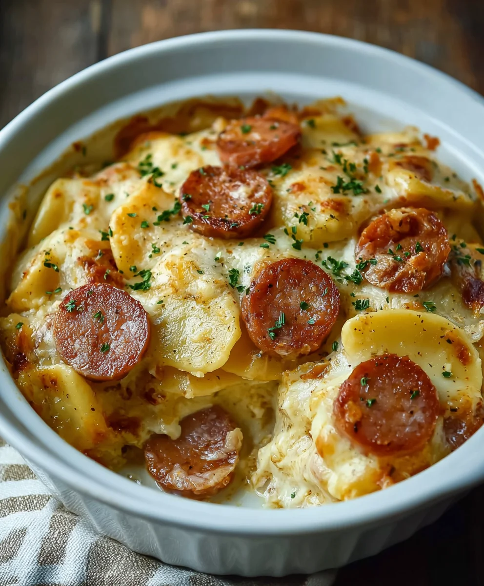 Crockpot Pierogi Casserole with Beef Kielbasa - Quick & Easy