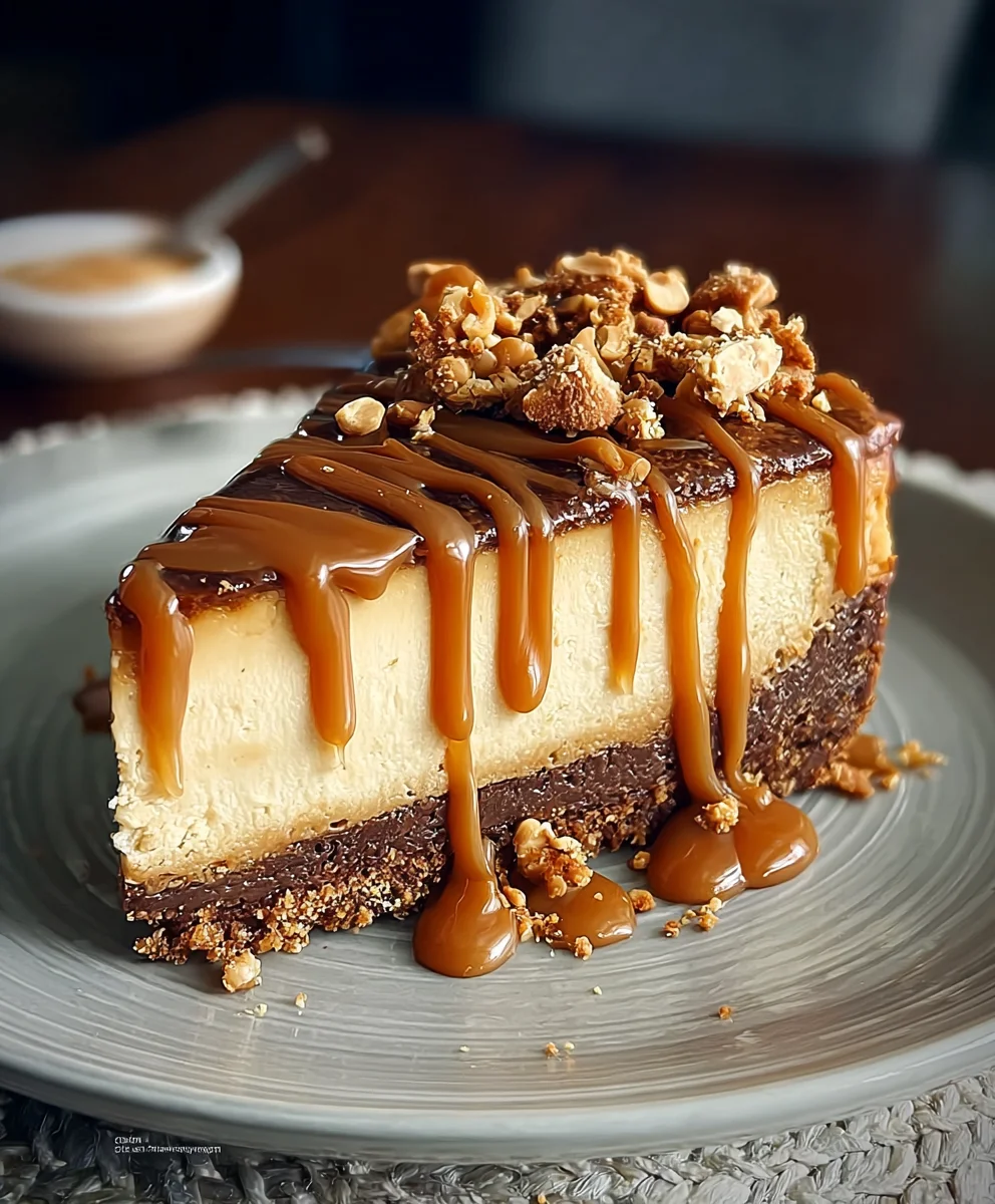 Decadent Peanut Butter Cheesecake with Caramel Drizzle