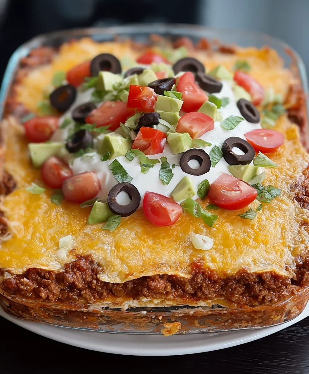 Delicious Layered Taco Bake – Ultimate Beef Casserole!