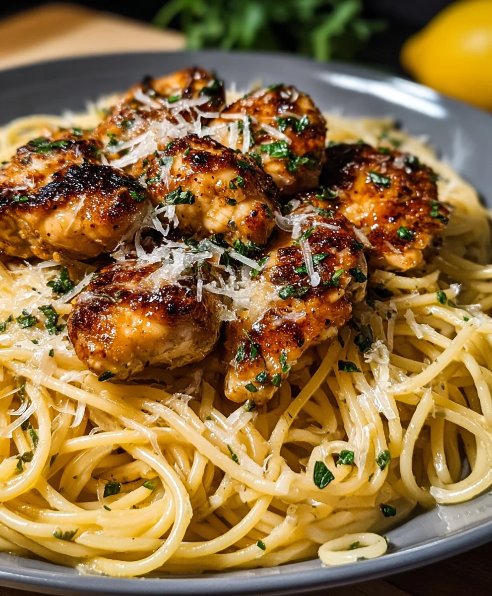 Creamy Lemon Garlic Butter Chicken Parmesan Linguine