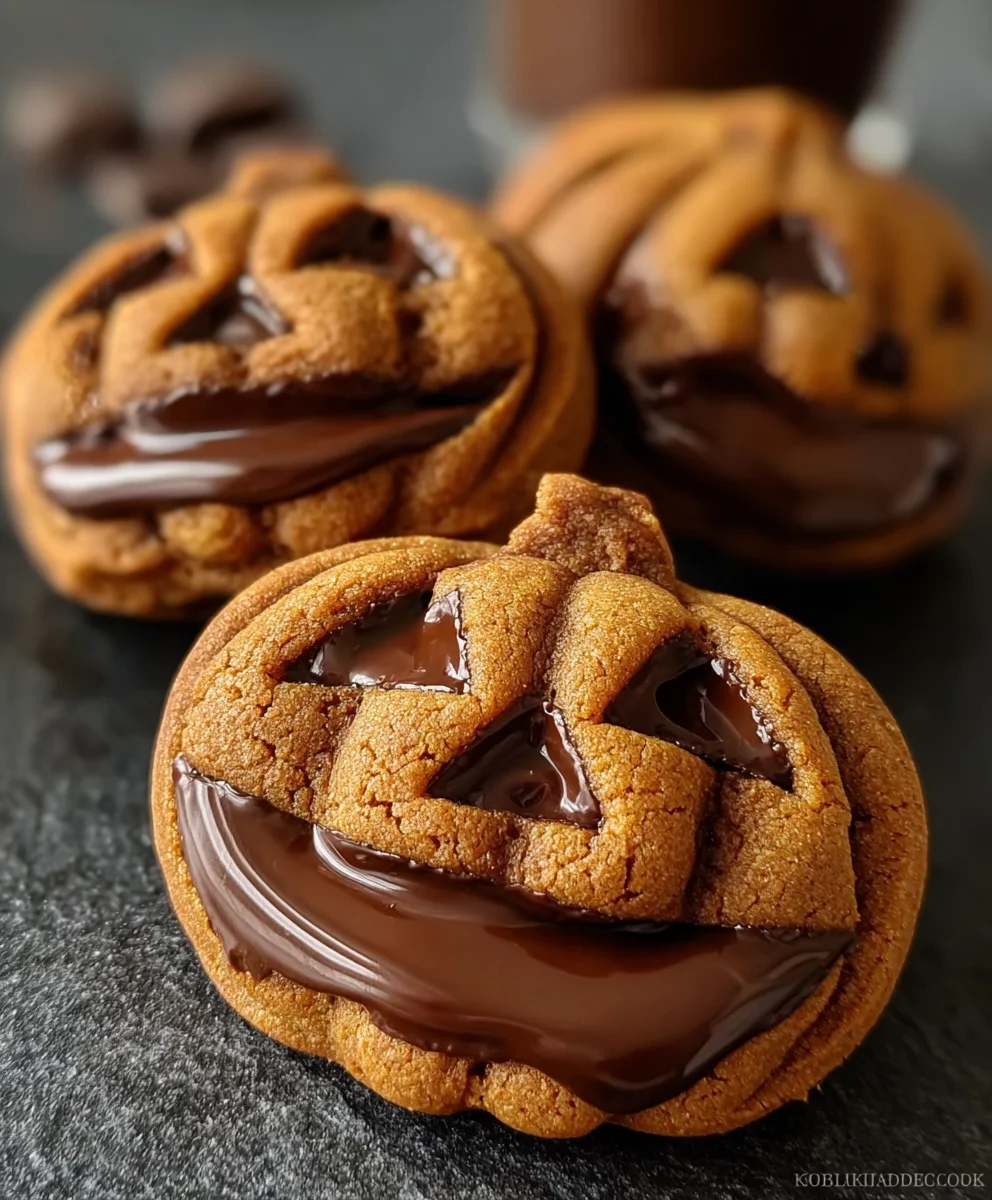 Gooey Milk Chocolate Stuffed Jack O' Lantern Cookies