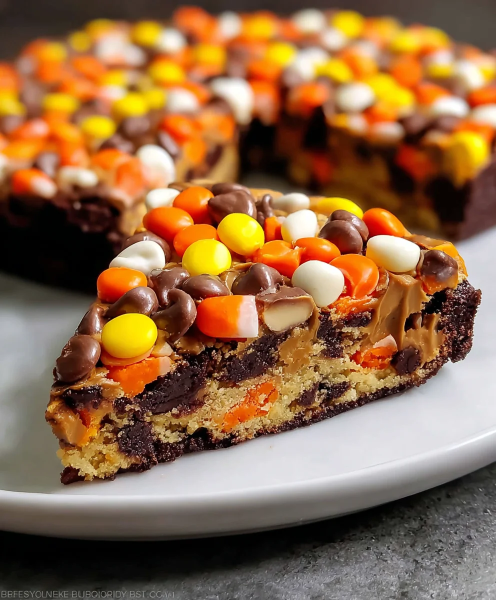Irresistible Candy Corn Chocolate Chip Cookie Cake