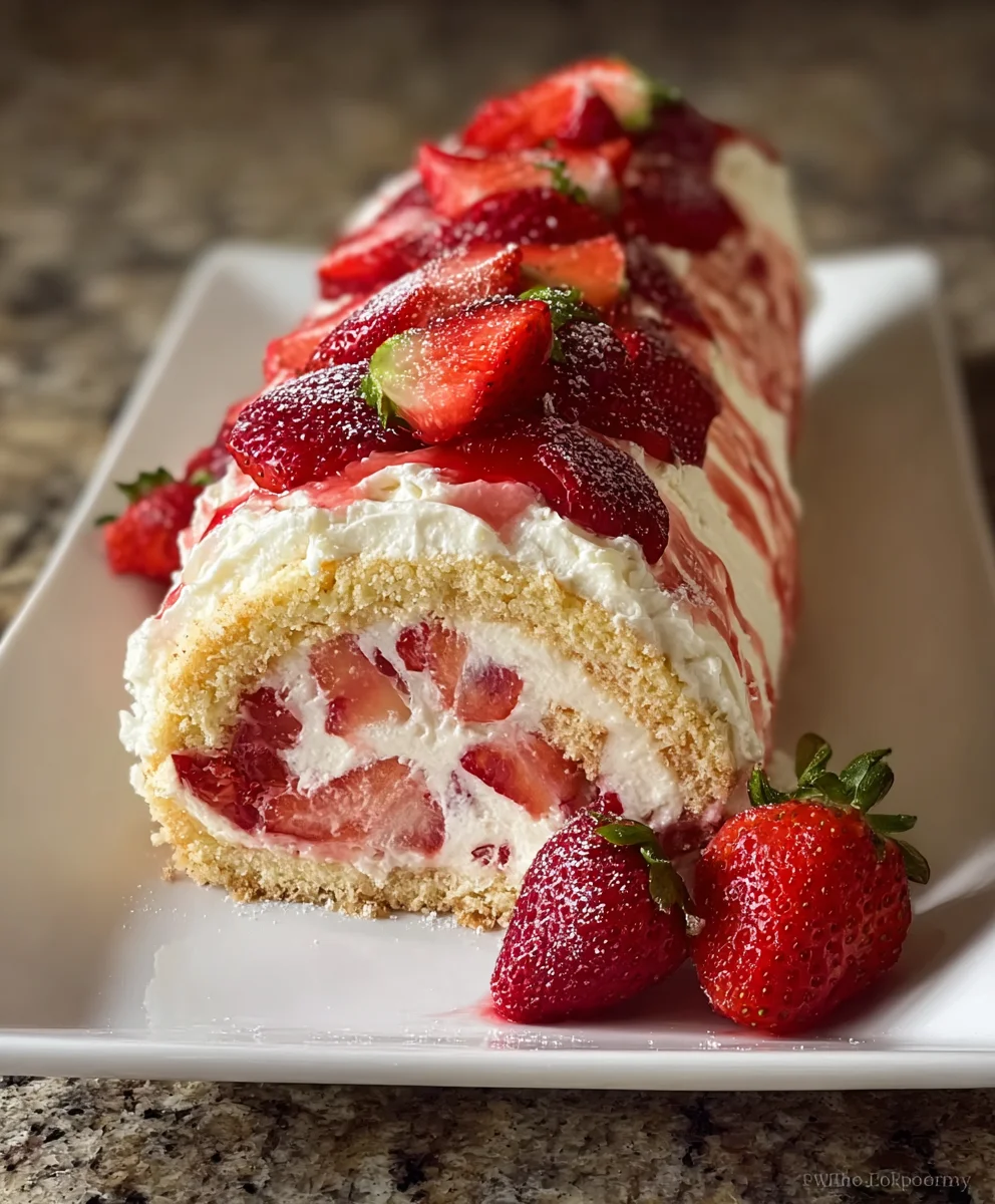 Amazing Strawberry Shortcake Cheesecake Dessert Roll