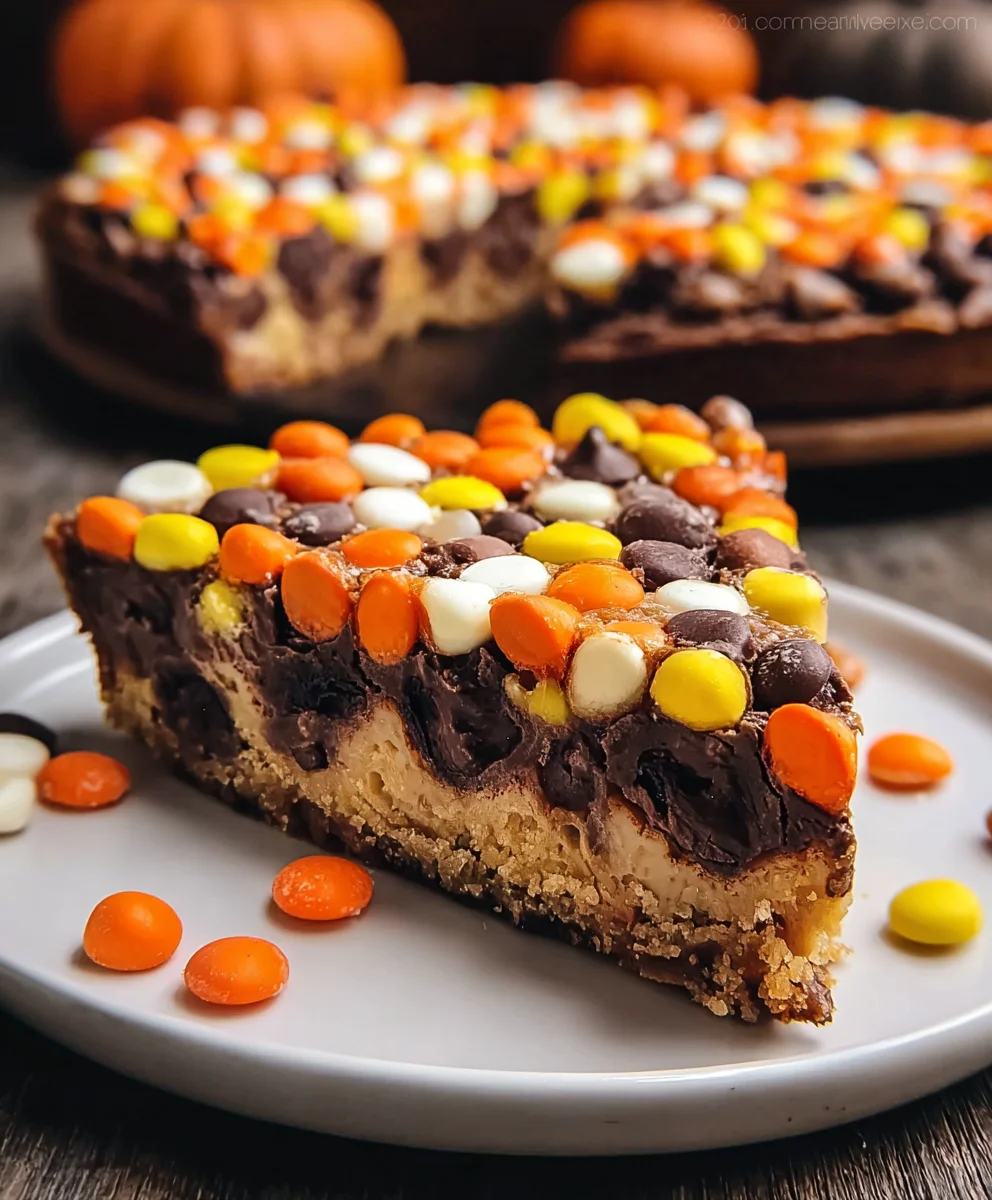Irresistible Candy Corn Chocolate Chip Cookie Cake