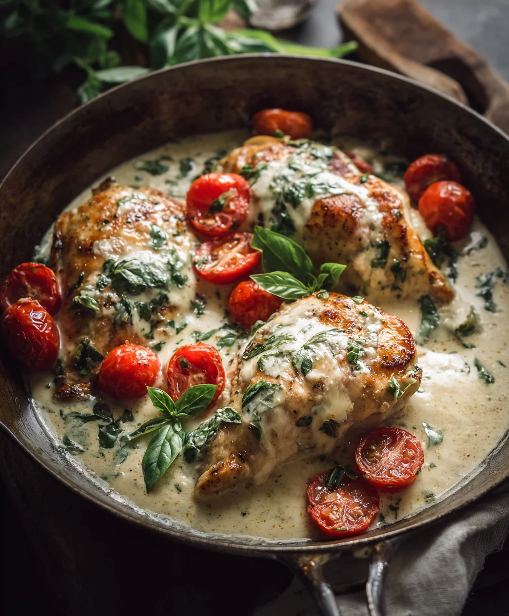Creamy Mozzarella Chicken in Basil Cream Sauce