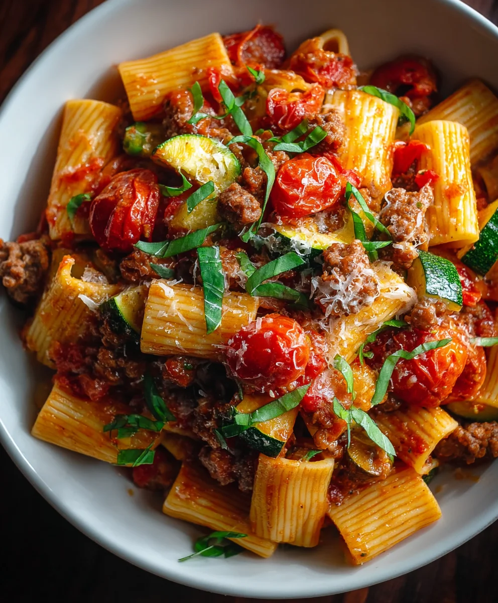 Rigatoni With Sausage Tomatoes And Zucchini