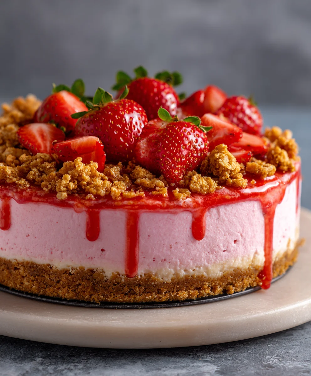 Irresistible Pink Strawberry Crunch Cheesecake Delight