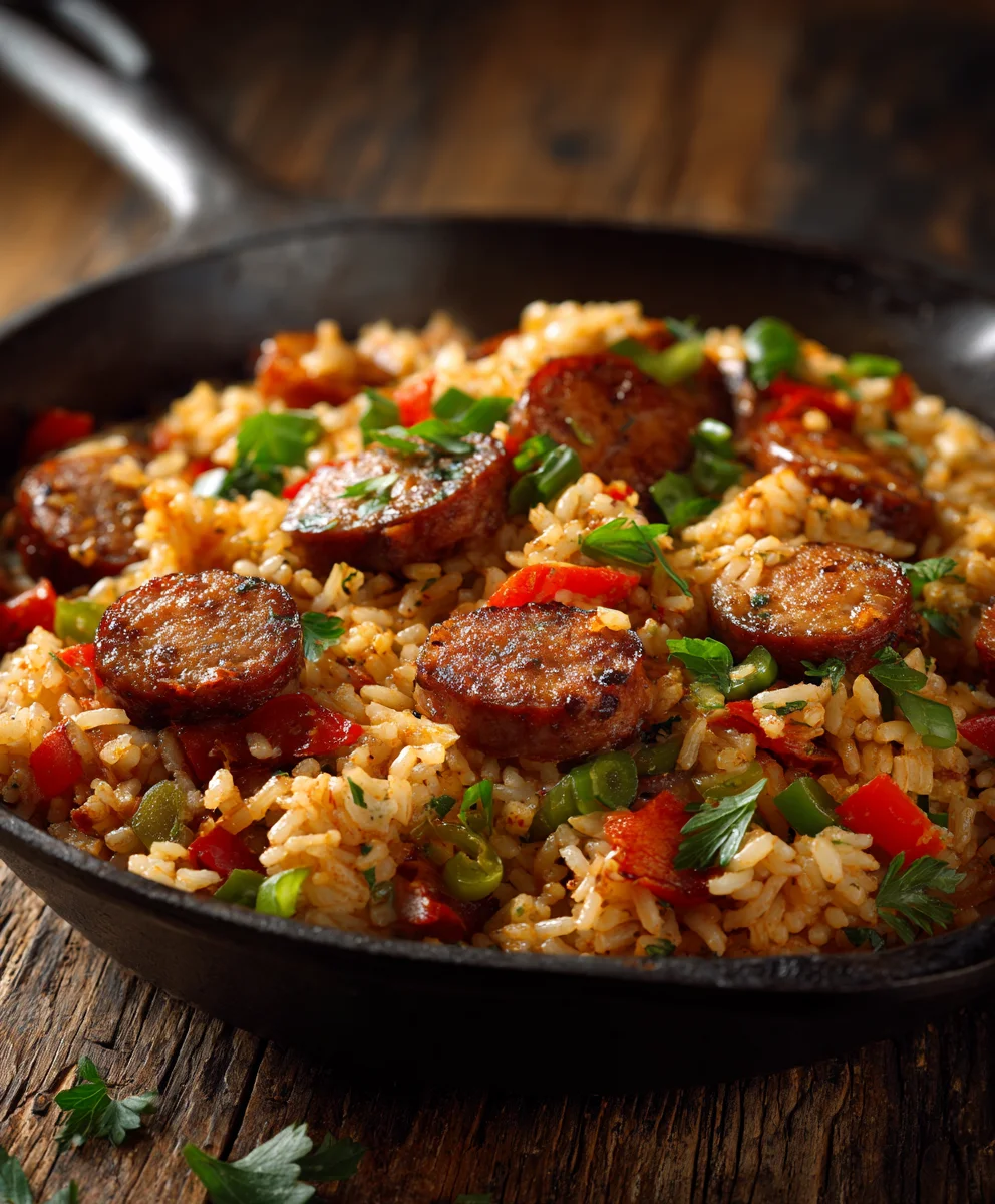 Easy Cajun Beef Sausage & Rice Skillet - Quick & Flavorful Dinner