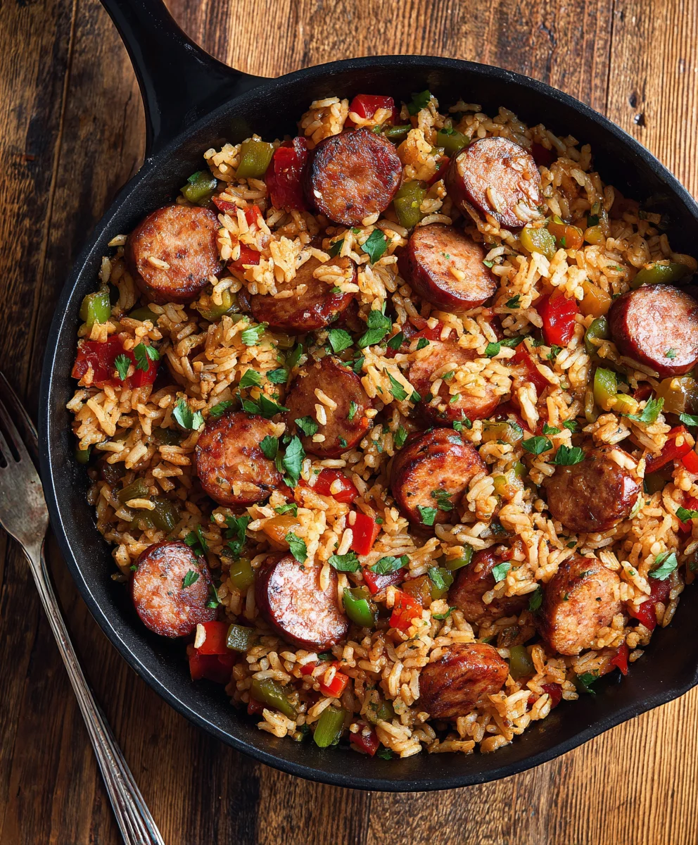 Easy Cajun Beef Sausage & Rice Skillet - Quick & Flavorful Dinner