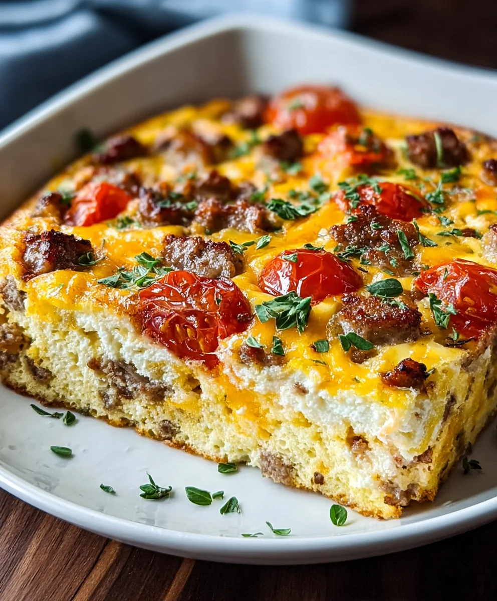 High Protein Cottage Cheese Turkey Sausage Breakfast Casserole